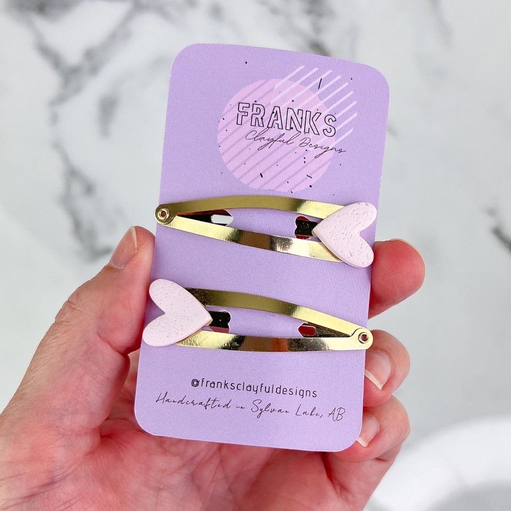 Pink Hearts Handmade Polymer Clay Hair Clips Set of Two